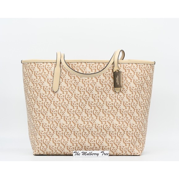 Coach Handbags - COACH CITY TOTE Monogram Print Chalk Coated Canvas Leather Straps CF342 NWT $398